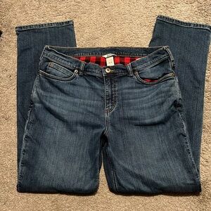 DULUTH TRADING Co Fleece Lined Blue Jeans Womens Size 14 x 31 Straight Leg Warm